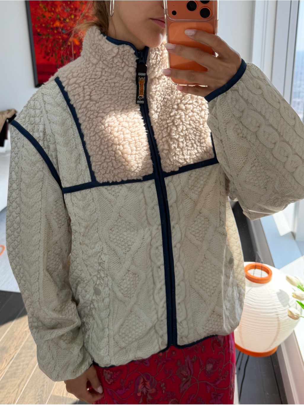 Kapital Japan Fleece Cable Knit Print Zip Jacket | Size 2 | Rare Tiger Zip Pull